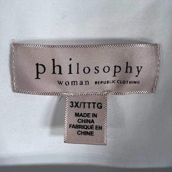 Philosophy Womans 3X White Button Up Blouse Balloon Sleeves Pocket Minimalist - Picture 13 of 16